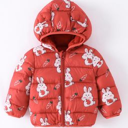Kookie Kids Full Sleeves Padded Hoodie with Bunny Print - Red-picture-27