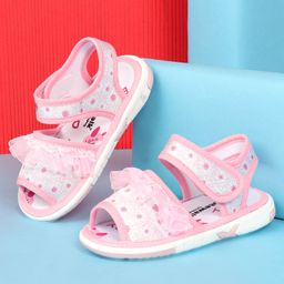 Cute Walk by Babyhug Velcro Closure  Sandal With Polka Dot Print & Frill Detailing - Pink-image-92
