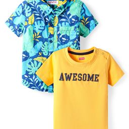 Babyhug Cotton Woven Half Sleeves Text Print Shirt with T-Shirt - Blue & Yellow-picture-27