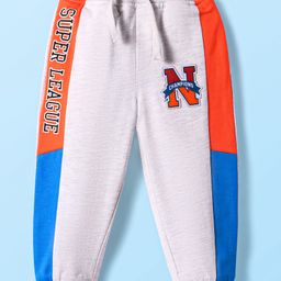 Babyhug French Terry Knit Full Length Track Pants with Text Print Cut & Sew Design - Light Grey-image-83