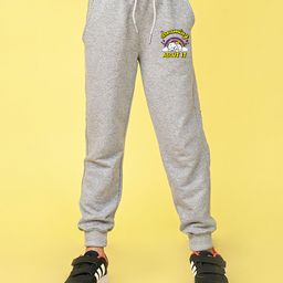 NUSYL Cotton Blend Full Length Dreaming About It Text Printed Joggers - Grey-image-92