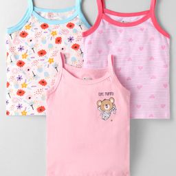 OHMS Single Jersey Knit Singlet Sleeves Slips with Stripes & Floral Print Pack of 3 - PinkOff White & Light Pink-image-33