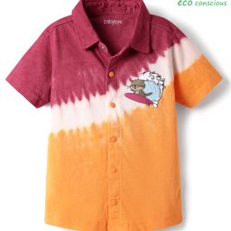 Babyoye 100% Cotton Single Jersey Knit Half Sleeves Shirt With Bear Print - Orange & Maroon-picture-49