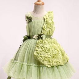 Enfance Sleeveless Rose Applique Detailed Shimmered Dress With Jacket - Olive Green-image-19