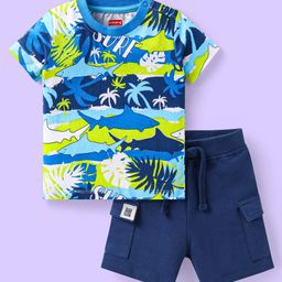 Babyhug Single Jersey Knit Half Sleeves T-Shirt & Shorts Set With Beach Theme Print - Blue-picture-12
