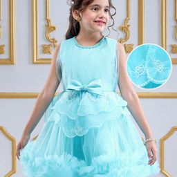 Mark & Mia Woven Sleeveless Party Dress With Bow Applique & Embroidery Detailing - Sea Green-image-53