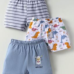 OHMS Single Jersey Knit Above Knee Length Shorts with Stripe Design & Animal Print Pack of 3 - Multicolor-image-33