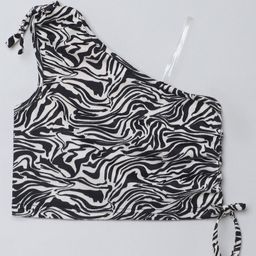 Taffykids One Shoulder Marble Printed Crop Top - Black & Off White-image-89