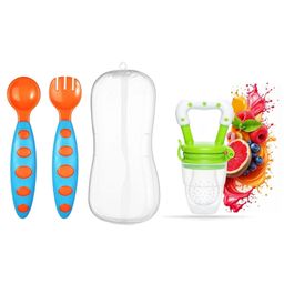 AEREX Baby Fruit & Food Nibbler with Feeding Spoon Set | Soft Teether | Silicone Soft Pacifiers | Fruit Feeder | Nibbler for Babies | Food Grade Baby Spoon and Fork with Soft Silicone (Multicolor)-17