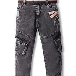 Rikidoos The Youth Text Printed Jeans With Belt - Black-picture-39