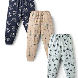 CUCUMBER Interlock Knit Full Length Printed Leggings Pack of 3 - Charcoal Grey Light Blue & Ivory-image-23