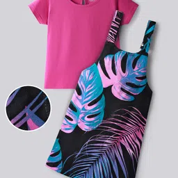 OLLINGTON ST. Cotton Half Sleeves Top & Printed Twill Pinafore - Pink & Multicolor-picture-16