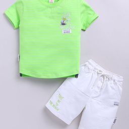 KIDZELLO Boys Striped Round Neck Pure Cotton T-shirt With Shorts-image-97