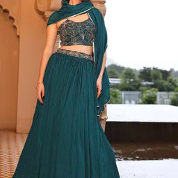 PURVAJA Embroidered Sequinned Ready to Wear Lehenga & Unstitched Blouse With Dupatta-picture-5