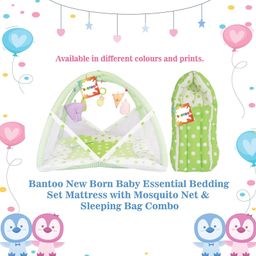 Kwitchy New Born Baby Bedding Set Mattress with Mosquito Net & Sleeping Bag Combo - Green image 2