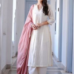 Piyuti Floral Yoke Design Notch Neck Thread Work Jute Silk Kurta With Palazzos & Dupatta-picture-25