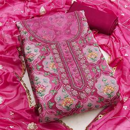 SHADOW & SAINING Embroidered Organza Semi-Stitched Dress Material-picture-14