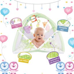 Kwitchy New Born Baby Bedding Set Mattress with Mosquito Net & Sleeping Bag Combo - Green image 4