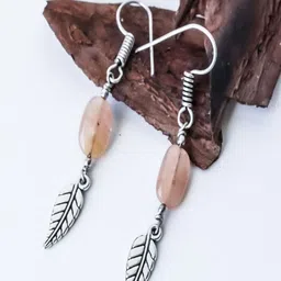 Shrim jewels Artificial Stones Studded Oxidised Feather Shaped Drop Earrings-picture-18
