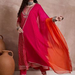 Sangria Bandhani Printed With Mirror Work Embroidered Kurta With Trousers & Dupatta image 4