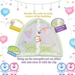 Kwitchy New Born Baby Bedding Set Mattress with Mosquito Net & Sleeping Bag Combo - Green image 5
