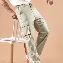 Beyoung Men Off White Striped Side Elasticated Cargo Trousers-image-59