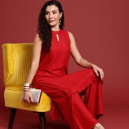 Anouk Floral Embroidered Keyhole Neck Sequinned Kurta with Palazzos-picture-0
