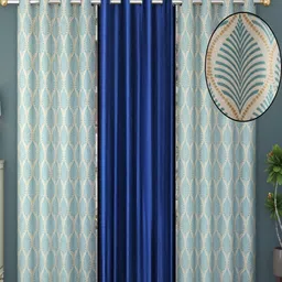 AADI TRADERS Set of 3 Navy Blue & Off White Window Curtain-picture-44