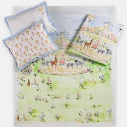 THE BABY TRUNK Green & White Cartoon Characters Egyptian Cotton 4 Piece Crib Superfine Bedding Set-26