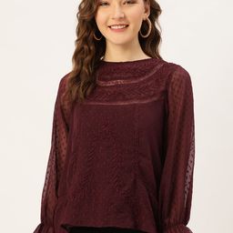 Antheaa Women Burgundy Embroidered Top-image-44