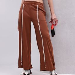 HRX by Hrithik Roshan Women Striped Mid-Rise Wide Leg Training Track pants with Side Slits-image-1