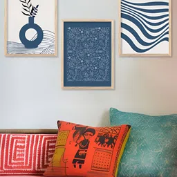 Kotart Brown & Blue 3 Pieces Wooden Modern Abstract Painting Wall Arts-picture-43