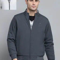 Monte Carlo Men Mock Collar Solid Casual Bomber Reversible Jacket-image-42