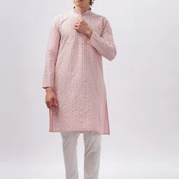 Anouk Pink Ethnic Motifs Embroidered Mandarin Collar Cotton Straight Kurta-picture-36