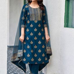 SKYLEE Women Floral Printed Kurta with Trousers & Dupatta-image-88