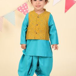 Fabindia Boys Round Neck Straight Kurta With Dhoti Pant & Nehru Jacket-image-28