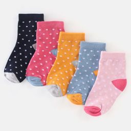 cute walk by babyhug Cutewalk By Babyhug Anti Bacterial Ankle Length Socks Polka Dot Design Pack of 5- Pink Yellow & Blue-picture-26