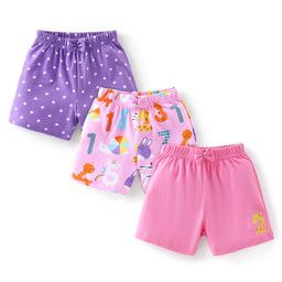 Babyhug Cotton Knit Shorts With Numbers & Polka Dots Print Pack Of 3 - Pink & Purple-image-85