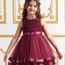 Mark & Mia Sleeveless Frock With Floral Embroidery - Maroon-picture-14