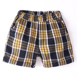 Ollypop Cotton Woven Knee Length Checkered Shorts -  Golden & Charcoal-picture-15