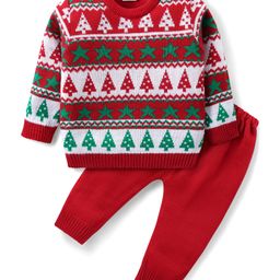 Babyhug Knit Full Sleeves Sweater Set with Christmas Theme Design - Red-picture-47
