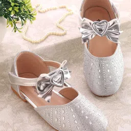 Cute Walk by Babyhug Ballerinas With Velcro Closure & Bow Applique - Silver-picture-2