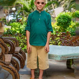 Jilmil Jilmil Boy's Green Rolled Up Cotton Shirt-picture-48