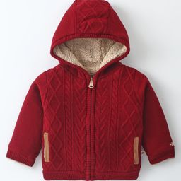 Yellow Apple Knit Full Sleeves Hooded Sweater with Cable Knit Design - Maroon-image-34