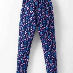 Simply Cotton Lycra Knit Full Length Floral Printed Legging - Navy Blue-image-65