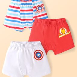 Babyhug Marvel Cotton Knit Trunks with Stripes & Avengers Graphics Pack of 3 - Red White & Blue-image-23