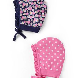 Babyhug Interlock Knit Caps with Floral Print & Polka Dots Pack of 2 - Pink & Navy Blue-image-6