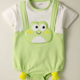 Mark & Mia Cotton Knit Half Sleeves Onesie With Frog Patch - Light Green-image-50