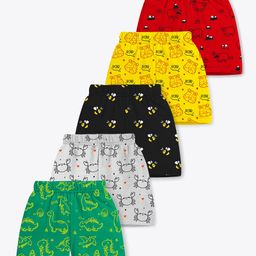 Trampoline Cotton Blend Pack Of 5 Animals & Bees Printed Shorts - Multi Colour-image-63