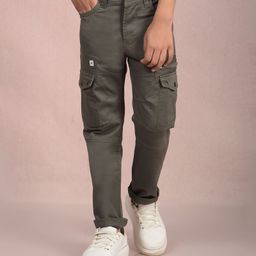 CRIMSOUNE CLUB Cotton Solid Cargo Trousers - Olive Green-image-49